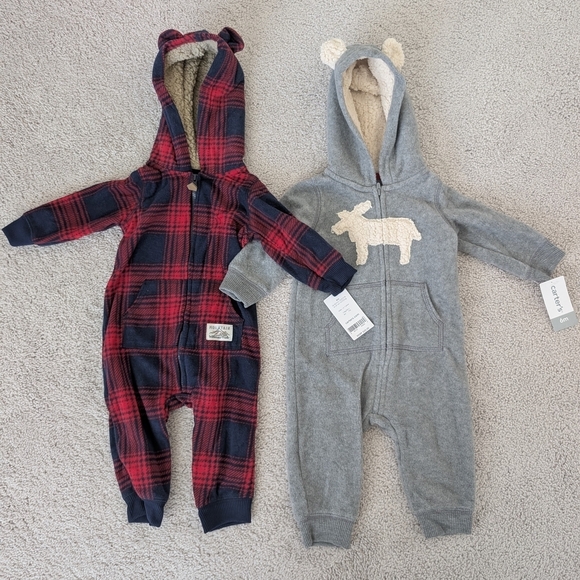 Carter's Other - NWT Lot Of 2 Carter's Fleece One Piece FullZip Bodysuit Plaid Size 6 Months